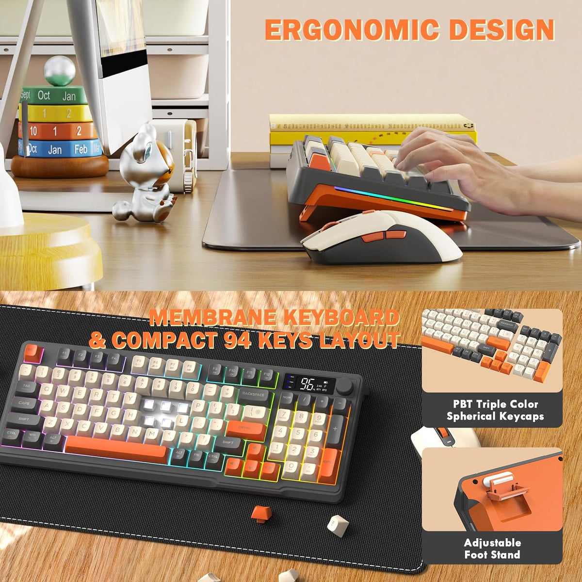ZIYOU LANG T96 Wireless Gaming Keyboard and Mouse Combo,Dual Bluetooth//2.4G ...