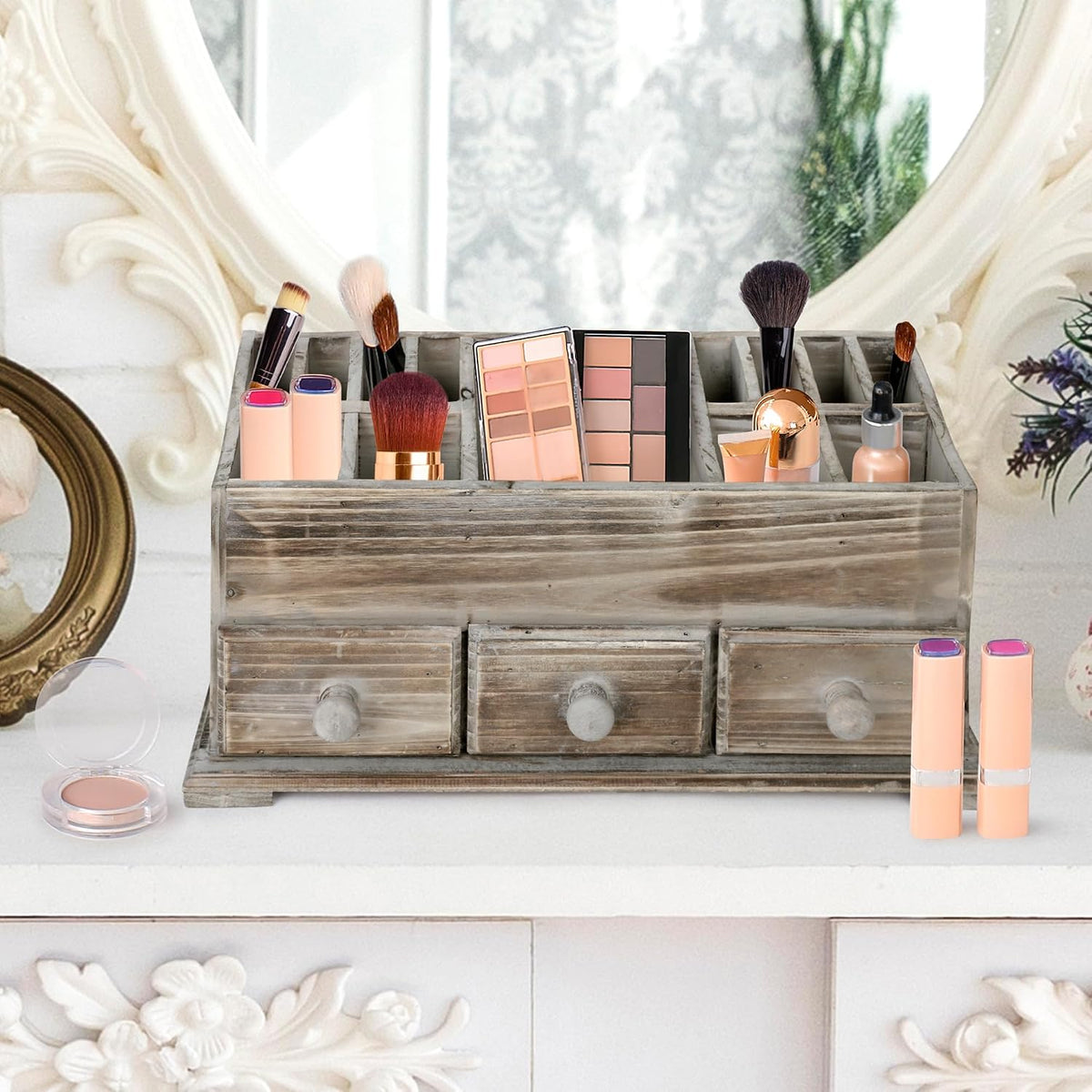 Besti Rustic Vanity Organizer for Cosmetics, Makeup, and Bathroom Accessories...