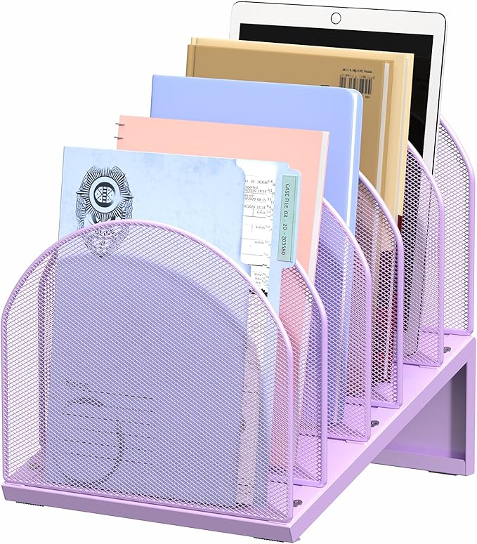 OUTIOE 5-Section Desk File Organizer, Metal Mesh Folder Organizer by OUTIOE