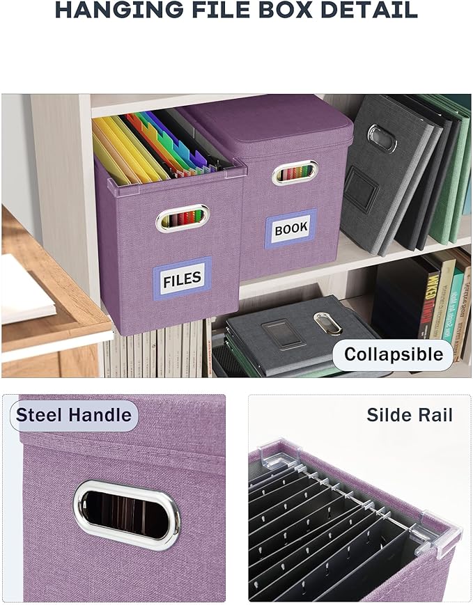 Oterri File Organizer With Lid, Hanging Filing Box With Mesh Pocket, Document - Image 5