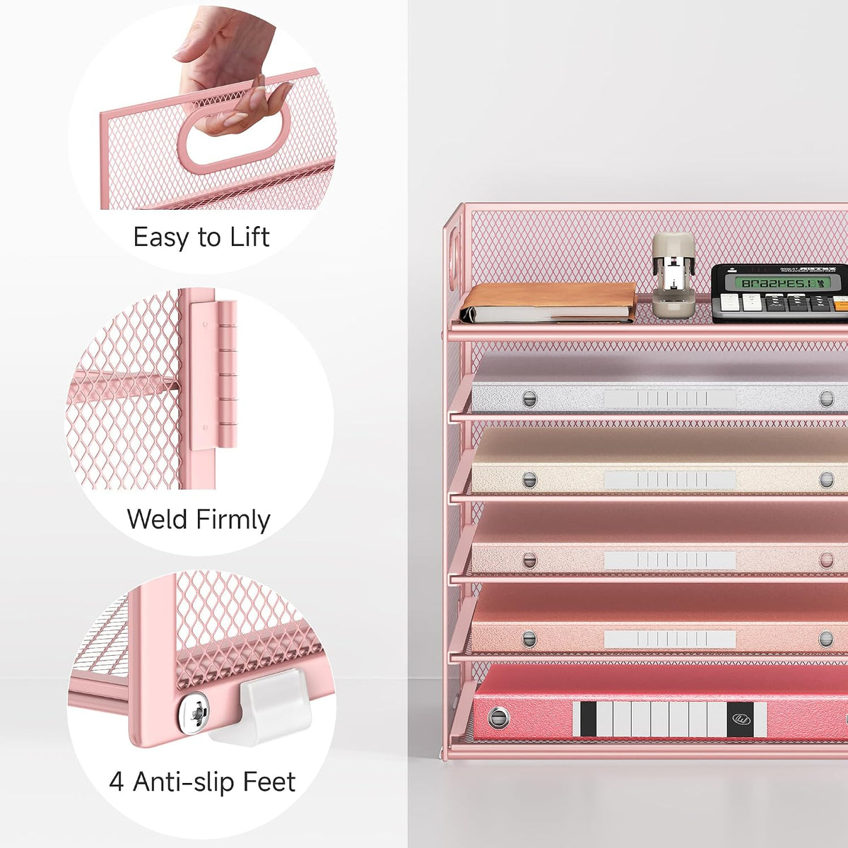 6 Tray Paper Organizer Letter Tray with Handle - Mesh Desk File Organizer, Pa...