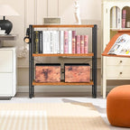 HCHQHS Bookshelf, 3-Tier Industrial Bookcase, Rustic Open Book Shelf, - Image 8