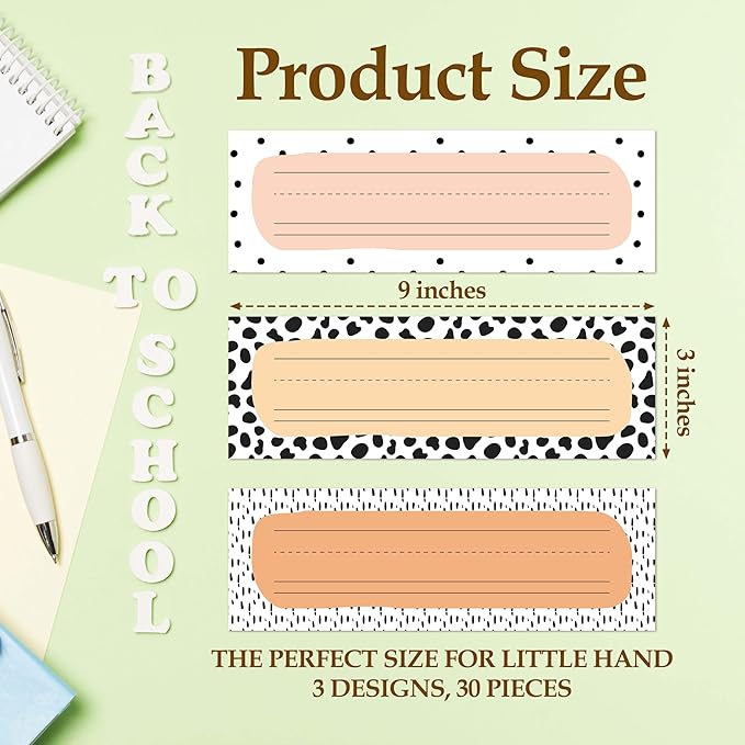 30 Name Tags for Classroom Cubbies, 3x9 in Cow Print Name Plates for Desks - Image 2
