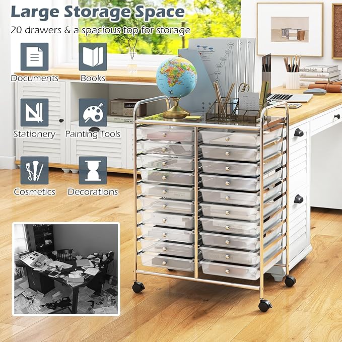 Happygrill 20-Drawer Organizer Cart Tools, Mobile Utility Storage Cart - Image 5