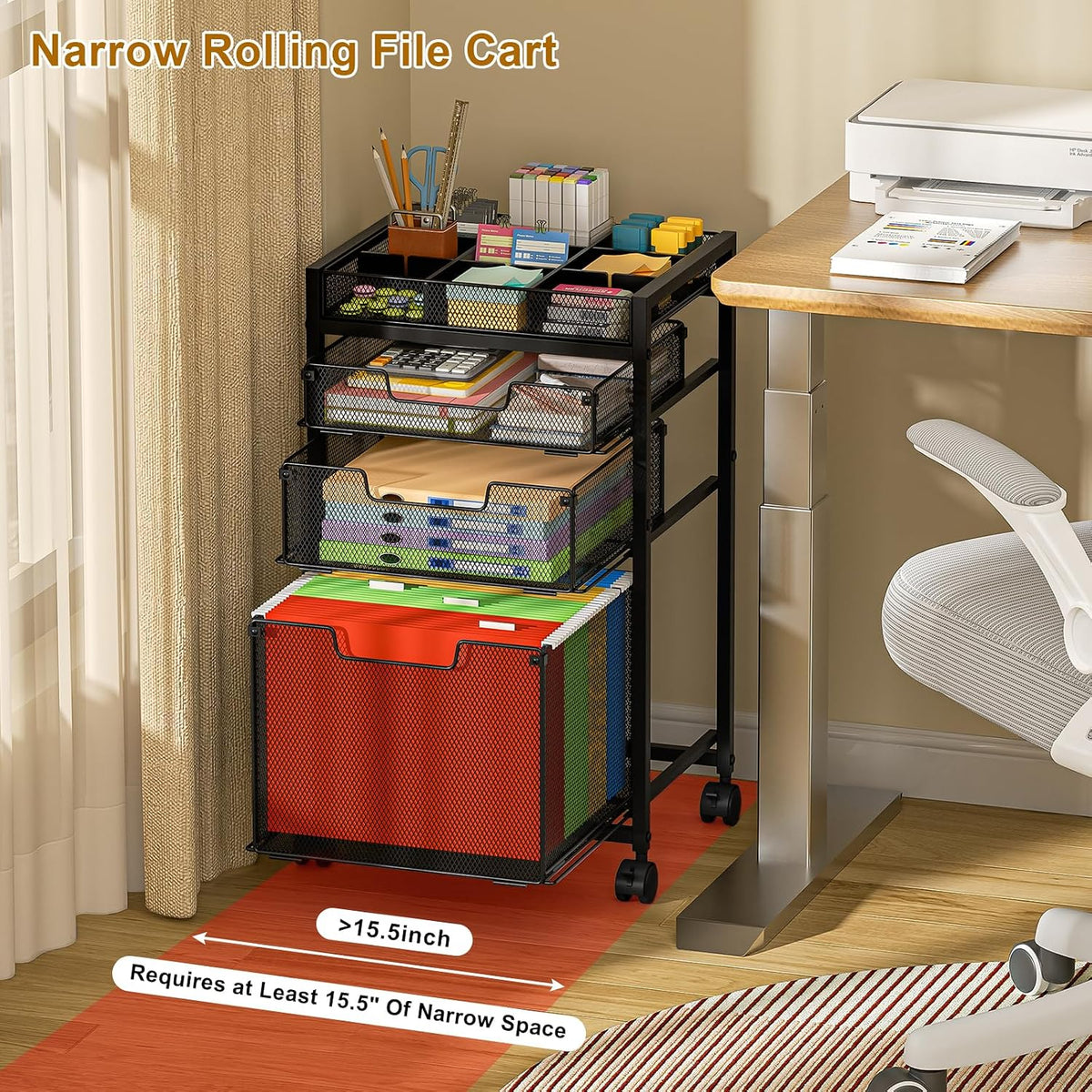 Rolling File Cart with 3 Storage Drawers, Under Desk Filing Cabinet with DIY ...