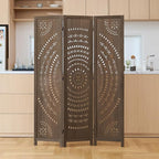 66.9Inch Folding Room Divider, 3 Panels Wood Carved Privacy Screens, Free - Image 2