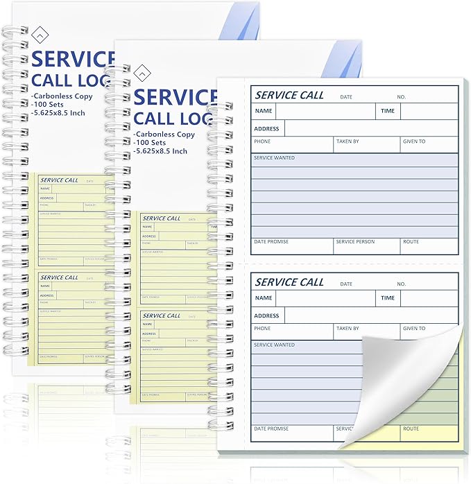 300 Sets Service Call Log Book 5 5/8 x 8 1/2" 2 Part Carbonless 2 Message Sets by Unknown