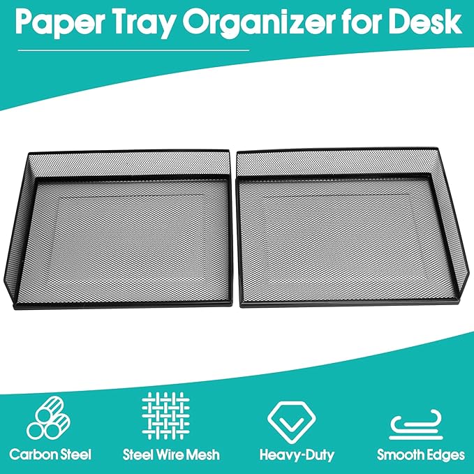 AZFUNN Wire Mesh Letter Trays Paper Tray Desk File Organizer, 2 Pack Stackable - Image 4