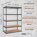 vevor storage shelves 5-tier adjustable 2000 lbs 48"x24"x72", front angle view