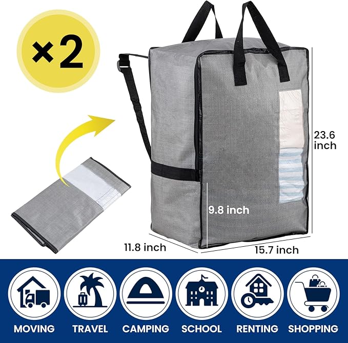 TAILI 2 Pack Gray Moving Bags w/Adjustable Backpack Straps, Moving Supplies - Image 4