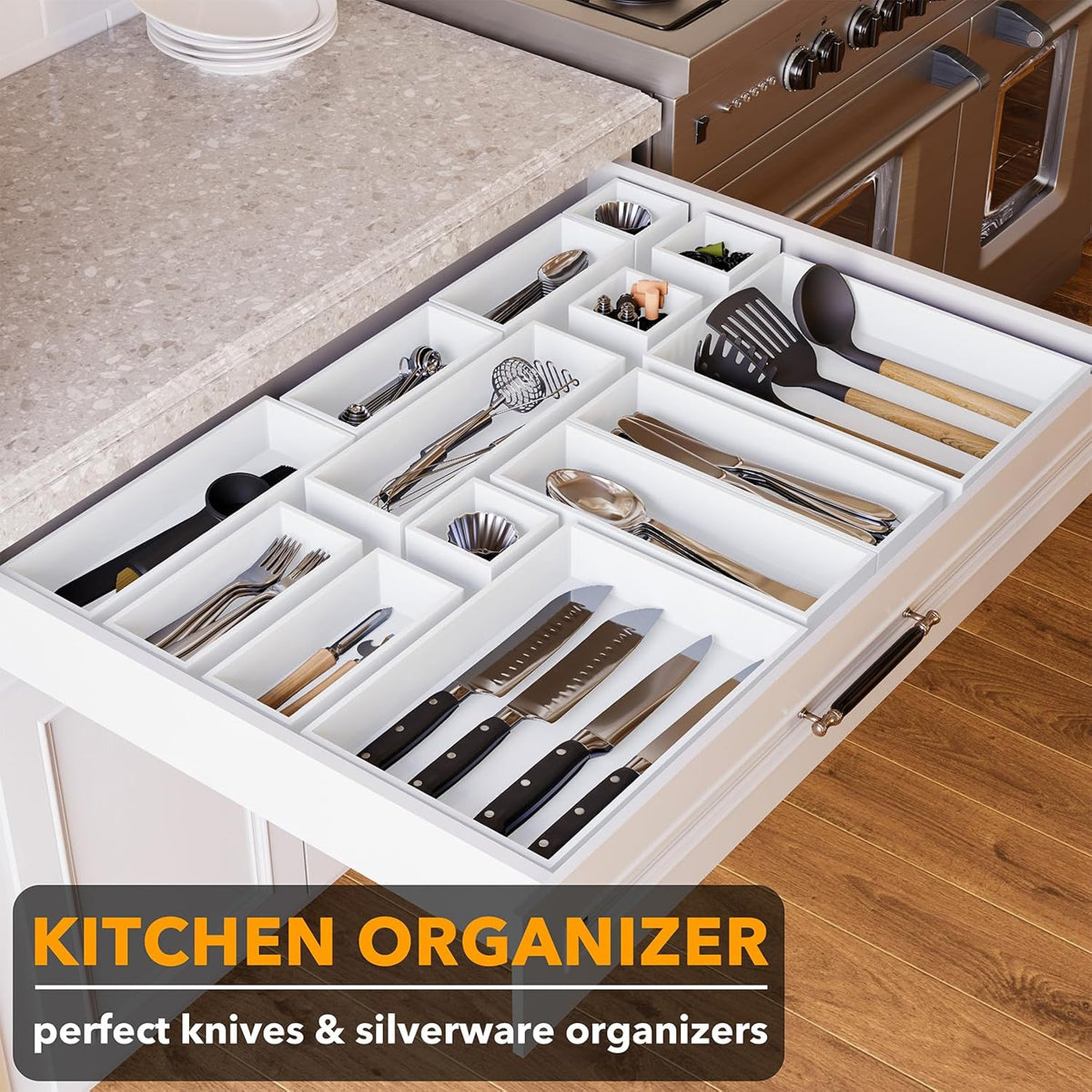 SpaceAid 14-Piece Bamboo Drawer Organizer Storage Boxes Set, Wood Tray Junk D...