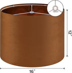 GO&SO Large Lampshade Replacement, Burnt Orange Velvet Drum Lamp Shades Set of - Image 2