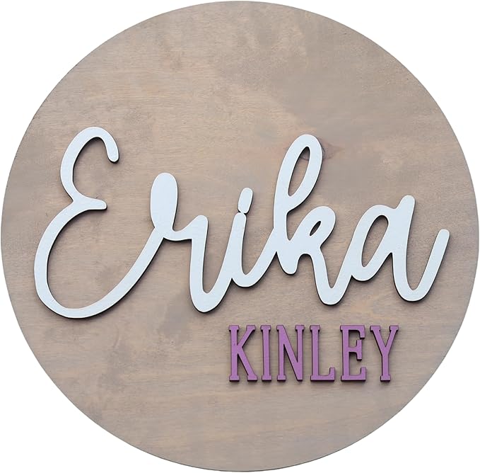 Custom Round Nusery Name Sign, Personalized 3D Baby Name Announcement Sign by Obsidian+Home+Creations