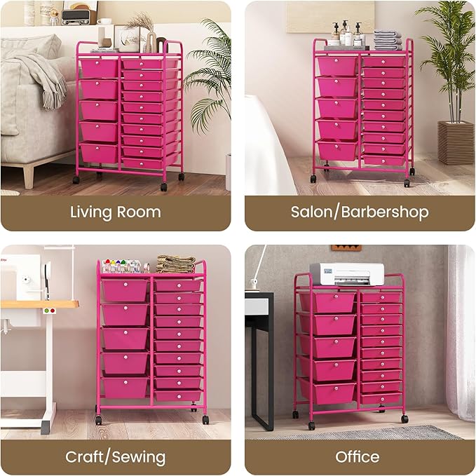 COSTWAY 15-Drawer Rolling Storage Cart, Mobile Utility Cart - Image 8