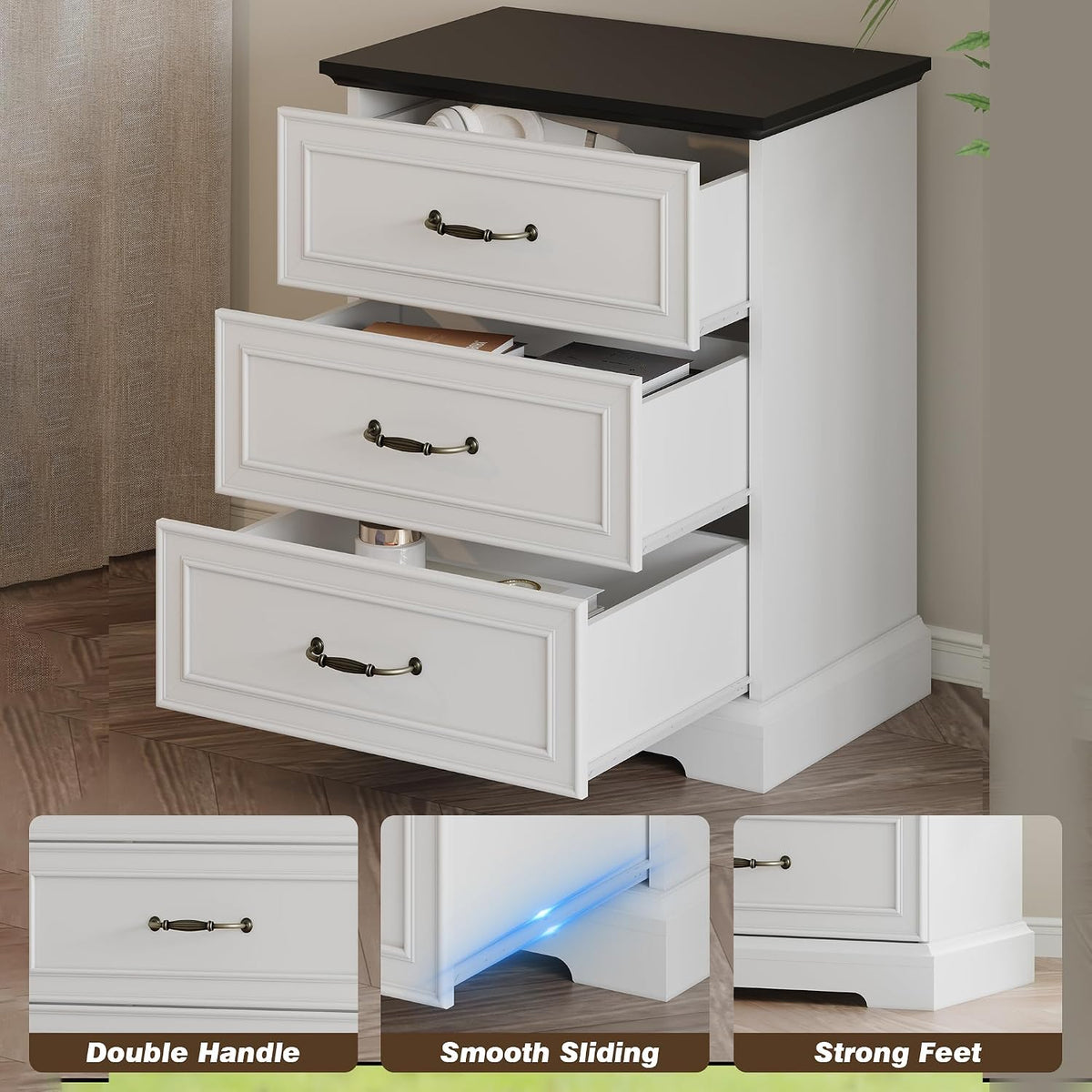 Farmhouse 3 Drawers Dresser for Bedroom, 24" Wide Modern Chest of Drawer...