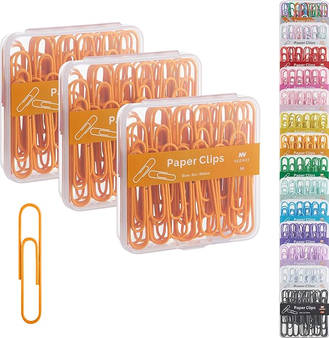 NEEWAY Colorful Large Paper Clips, 2 Inch Jumbo Paper Clips, 3 Pack of 50 by NEEWAY