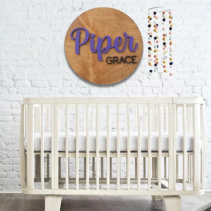 Custom Round Nusery Name Sign, Personalized 3D Baby Name Announcement Sign - Image 3