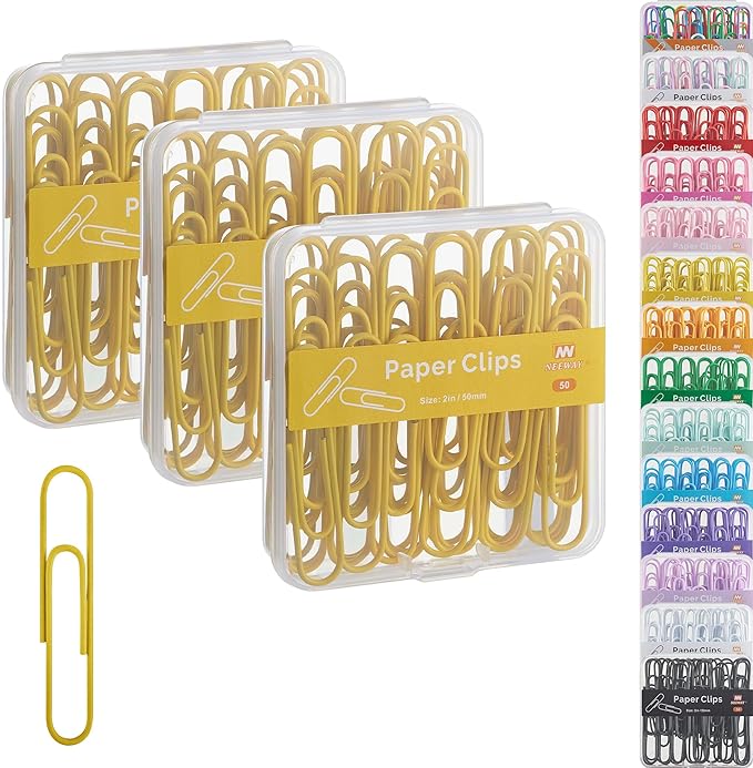 NEEWAY Colorful Large Paper Clips, 2 Inch Jumbo Paper Clips, 3 Pack of 50 by NEEWAY