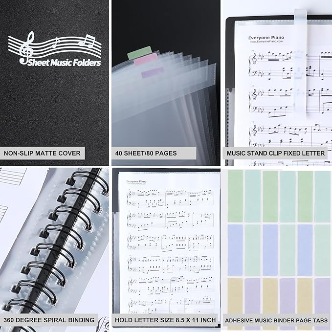 Piano Sheet Music Folder Organizer: 40 Plastic Sleeves Display 80 Pages Spiral - Image 5