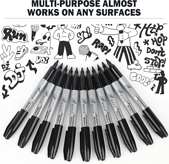 Buecs Permanent Markers, Fine Point, Waterproof & Smear Proof Markers, Quick - Image 6