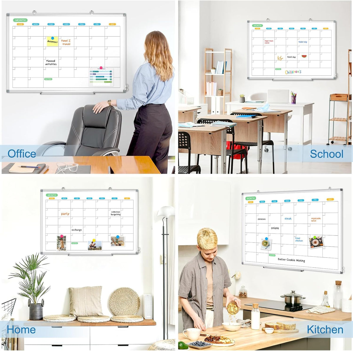 Monthly Calendar Whiteboard 36x24 Dry Erase Magnetic Double-Sided Wall