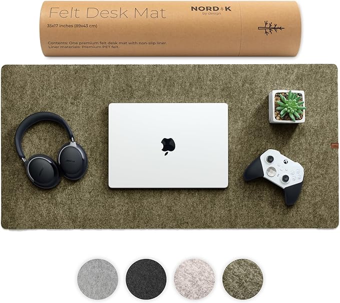 Nordik Large Felt Desk Mat – Timber Moss Green – 35 x 17 inch – Computer Desk by NordikByDesign