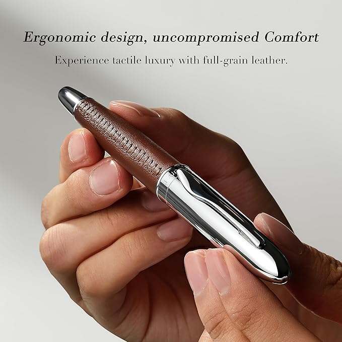 BEILUNER 318 Luxury Leather Pen, Hand-Stitched Premium Leather, Chrome-Plated - Image 7