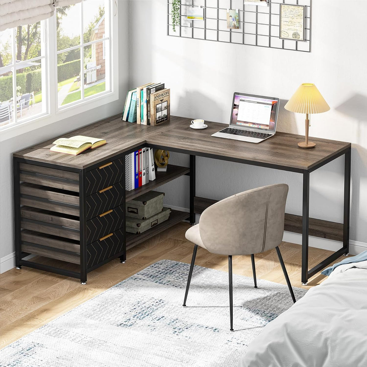 Tribesigns L Shaped Computer Desk with Storage Drawers, 59 inch Corner Desk w...