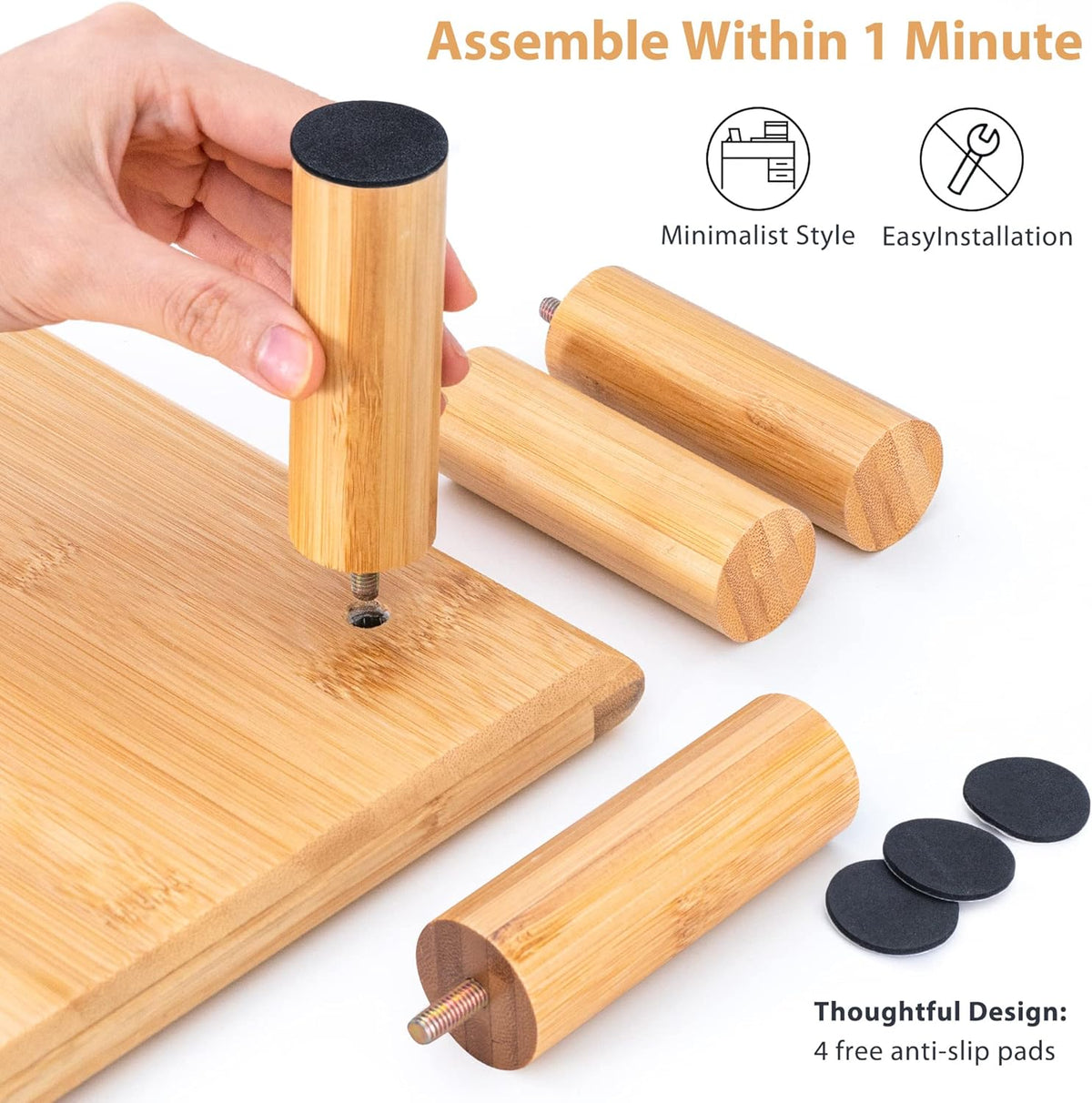 Bamboo Dual Monitor Stand Riser, Natural Desktop Shelf with Storage