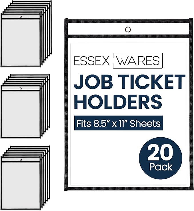 Essex Wares - 20 Pack, Job Ticket Holders, Reusable & Easy Erase Plastic by EssexWares