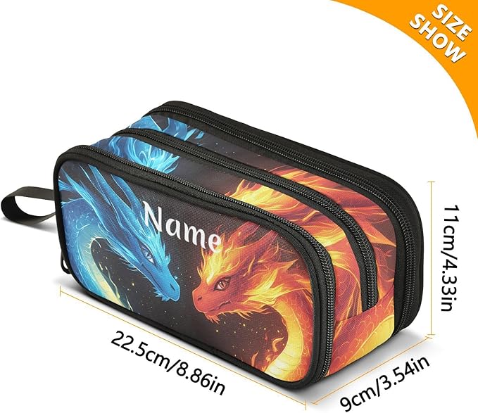 BOENLE Custom Dragons Red Blue Fire Eyes Pencil Case Box Boys Girls - Image 4