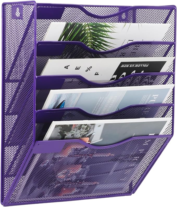 EASEPRES 5 Pocket Mesh Hanging Wall File Organizer, Wall Mounted Mail Paper by EASEPRES