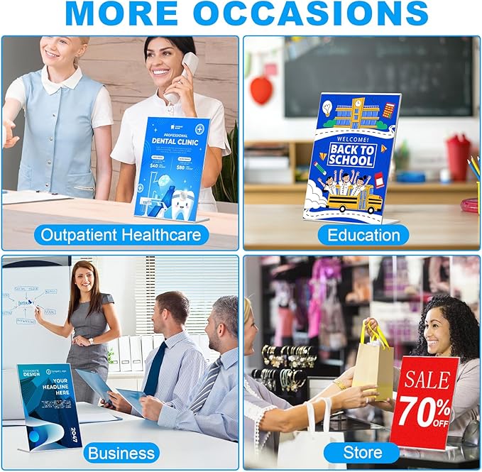 EHWINE 12 Pack Acrylic Sign Holder 8.5 x 11, L Shape Clear Plastic Display Stand - Image 5
