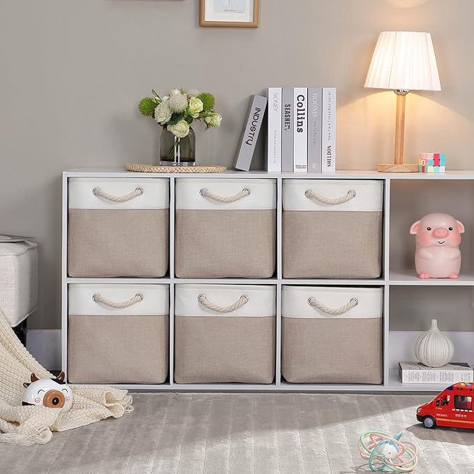 Mangata Canvas Storage Boxes, 13 Inch Cube Storage Bins Set of 6, Fabric Baskets - Image 2