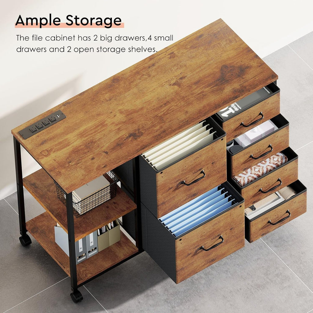 maihail 6 drawer file cabinet with charging station on a desk or shelf