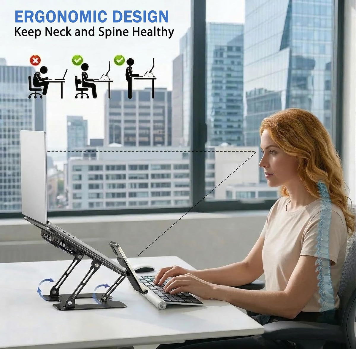 Laptop & Phone 2-in-1 Cooling Stand with Silent Fan, Adjustable Height &a...