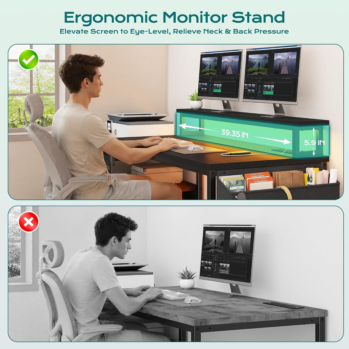EnHomee 56.5" Office Desk with Drawers & Printer Space for Home Work...