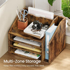 choezon wooden desk organizer with adjustable partitions, rustic, side view