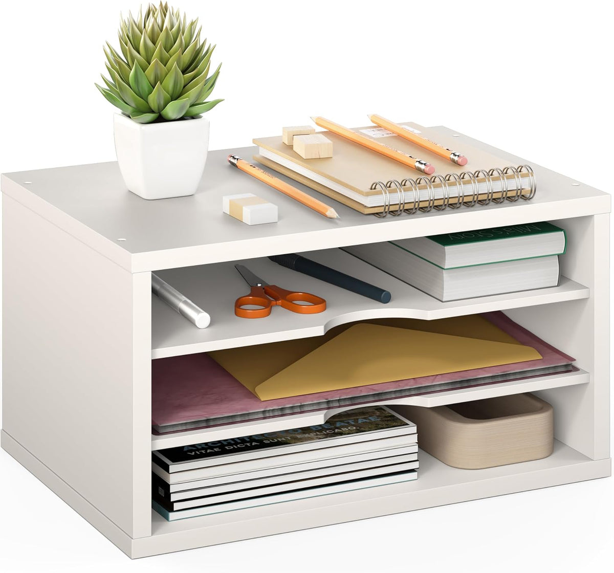 Ballucci File Organizer, 3-Tier Document Paper Sorter, Stackable Wood Desk Or...