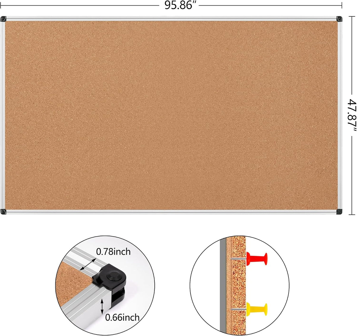 Large Cork Bulletin Board 96" X 48", Silver Aluminum Framed Corkboa...