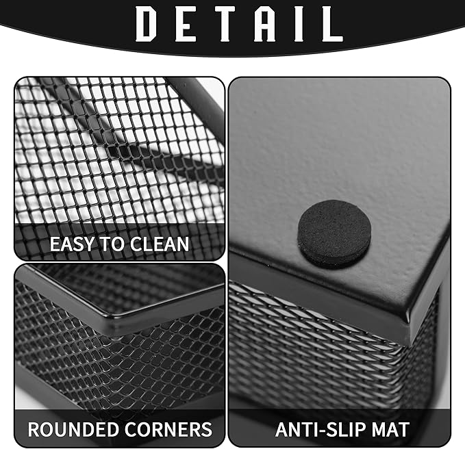 Ludato Desk Organizers Mesh Pencil Holder，3 Compartments Black Mesh Pen Holder - Image 3