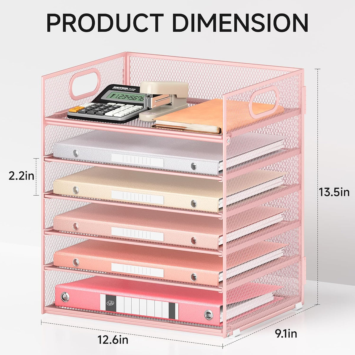 6 Tray Paper Organizer Letter Tray with Handle - Mesh Desk File Organizer, Pa...