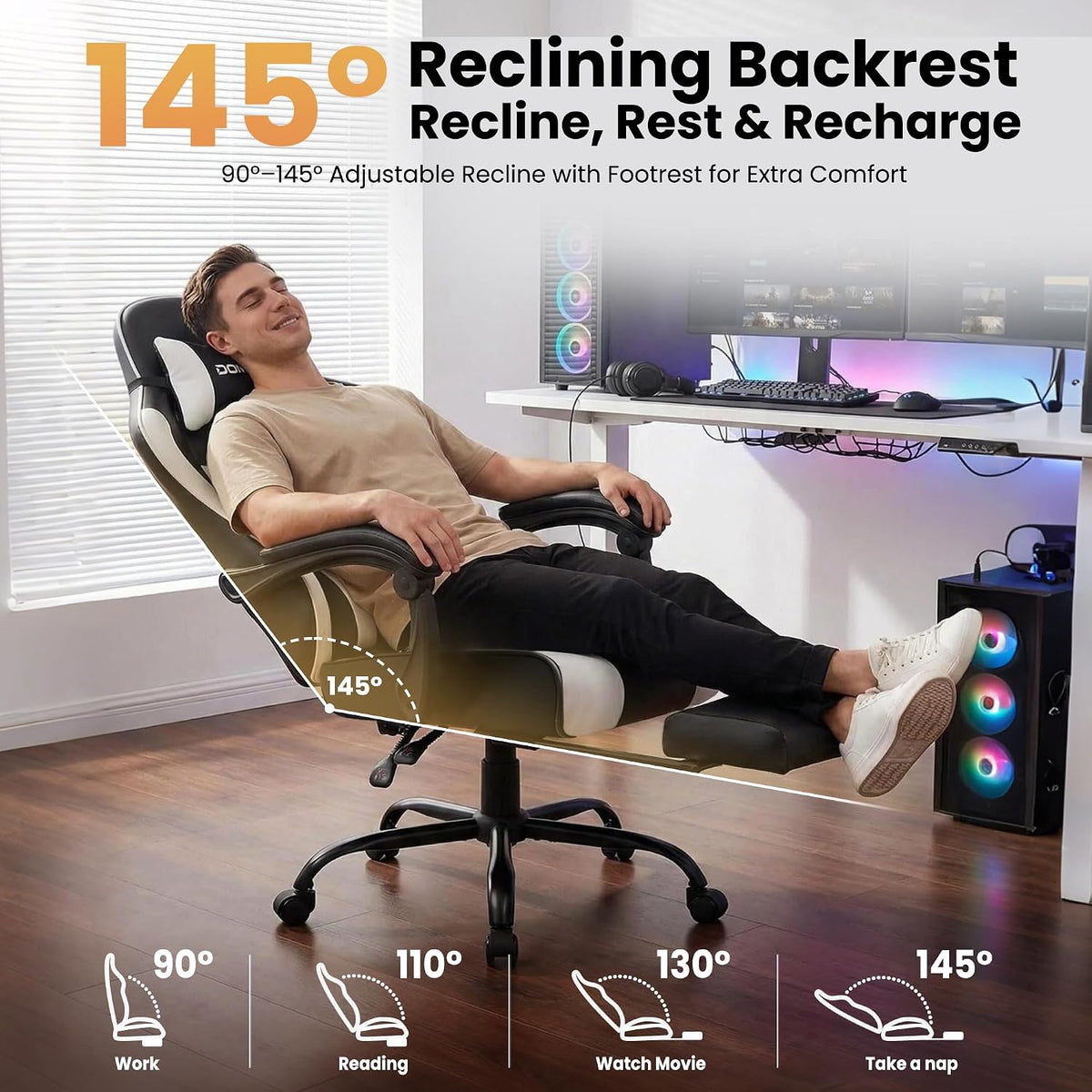 Gaming Chair for Adults with Footrest,Upgraded Ergonomic Chair,Black