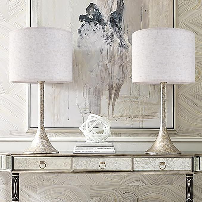 Oatmeal linen Textured Lamp Shades Set of 2 Medium Drum Lampshade 14``Top x - Image 5