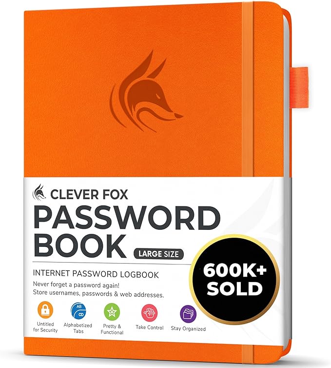 Clever Fox Password Book with alphabetical tabs. Internet Address Organizer by CleverFox