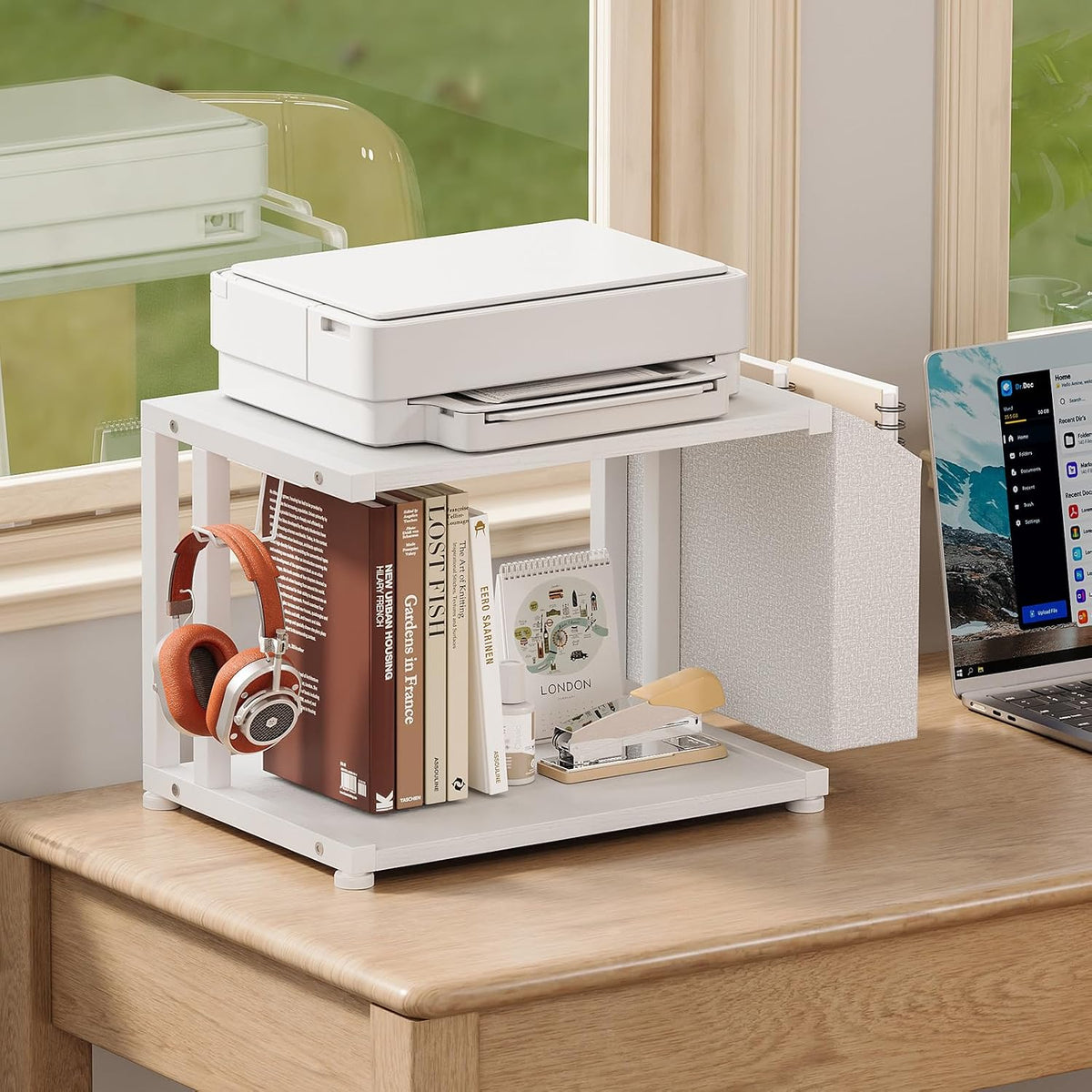 VEDECASA 2 Tier Modern White Wooden Under Desk Printer Stand with Storage Bag...