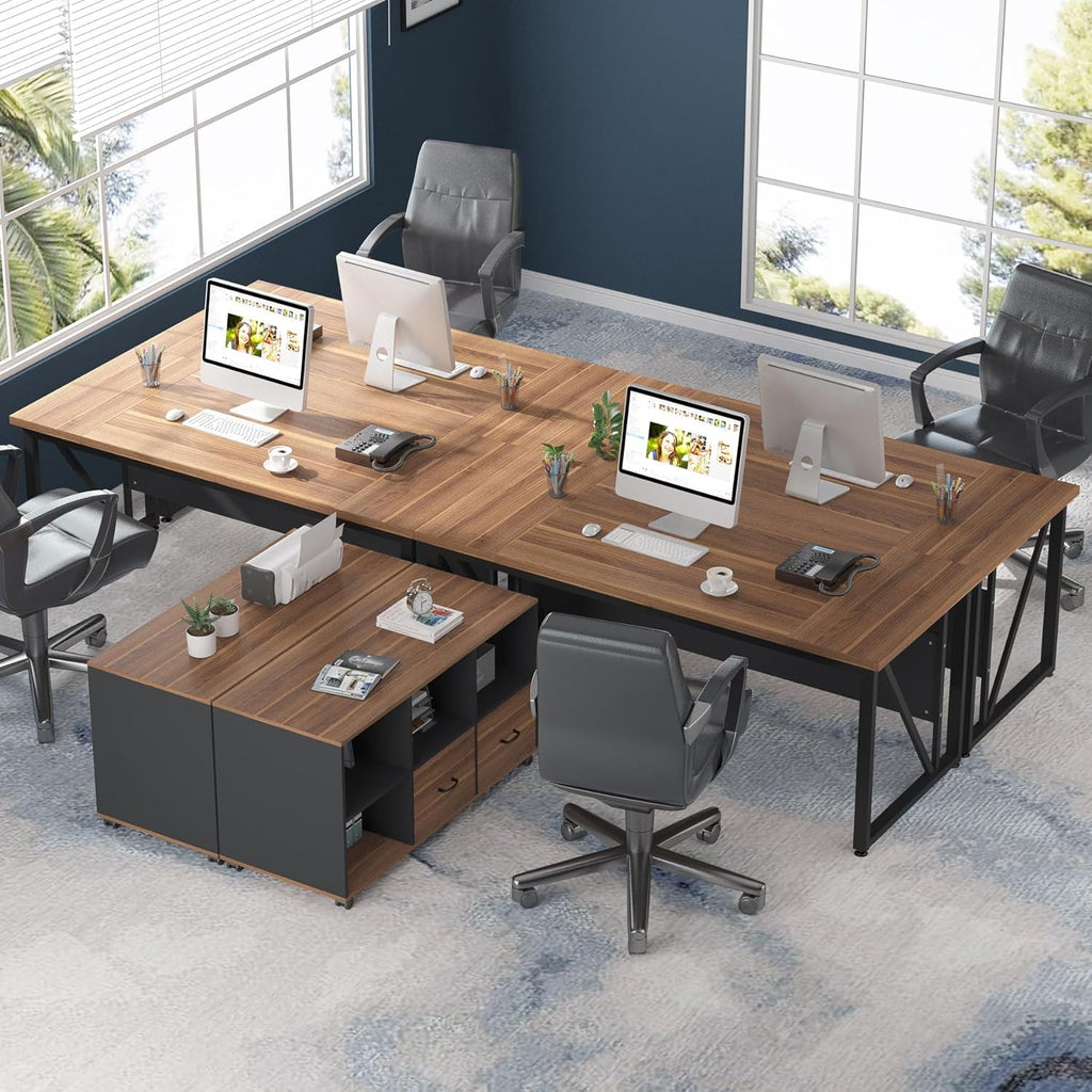 Tribesigns 63 inches Executive Desk and 47" lateral File Cabinet, L-Shaped Computer Desk Home Office Business Furniture with Drawers and Storage Shelves, Office Table,Brown and Black