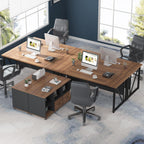 Tribesigns 63 inches Executive Desk and 47" lateral File Cabinet, L-Shaped Computer Desk Home Office Business Furniture with Drawers and Storage Shelves, Office Table,Brown and Black