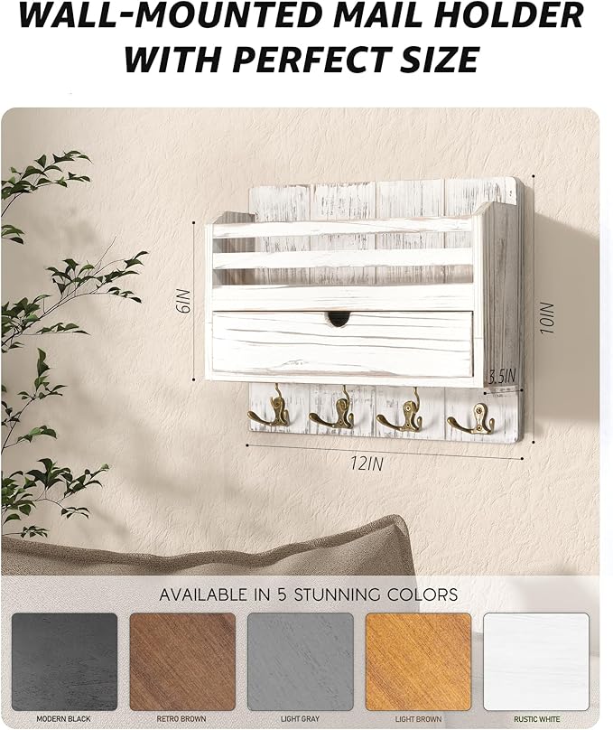 Rebee Vision Farmhouse Mail Organizer Wall Mounted – Rustic Key and Mail Holder - Image 6