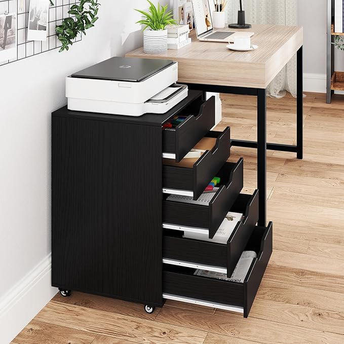 Giantex 5-Drawer Storage Cabinet, Mobile Lateral File Cabinet - Image 4